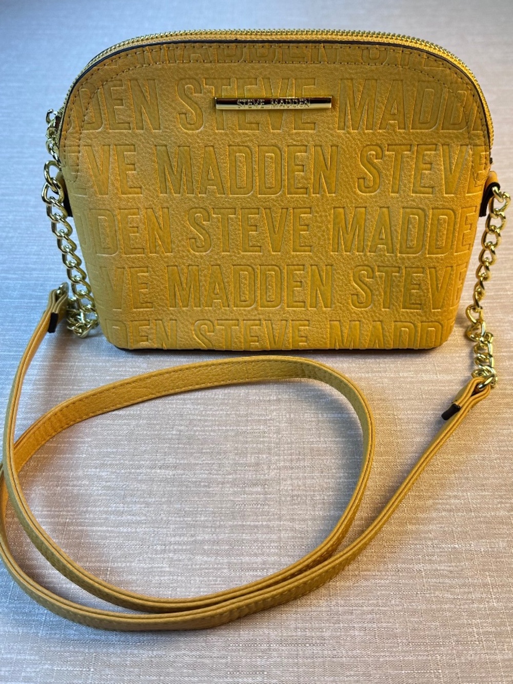 Steve Madden mustard yellow Bmaggie Logo Crossbody Purse gold-tone hardware